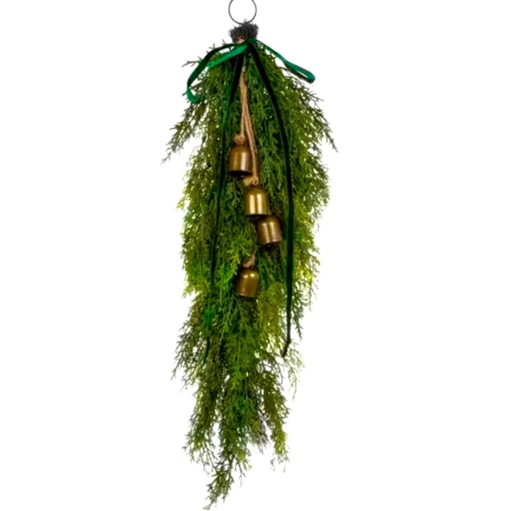 Hobby Lobby Pine, Bell & Ribbon Teardrop Garland, Looks Real! Sold out, New!